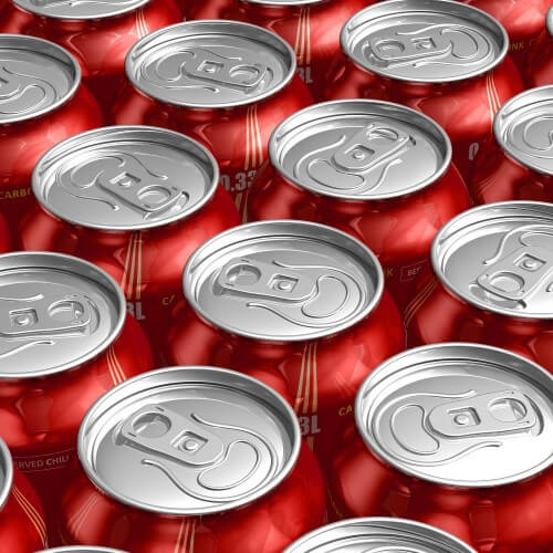 The Top Of Numerous Red Cans Lined Up