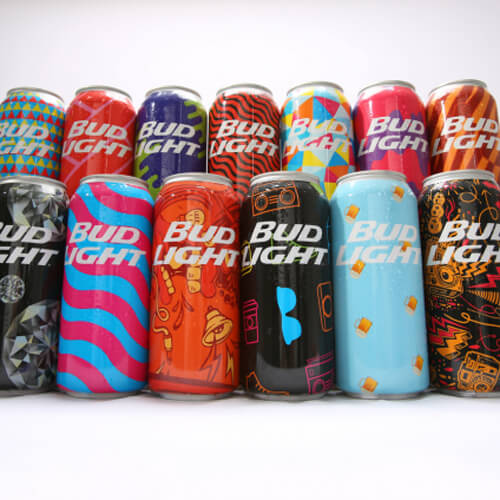 13 Bud-Light Cans With Different Artwork On Each