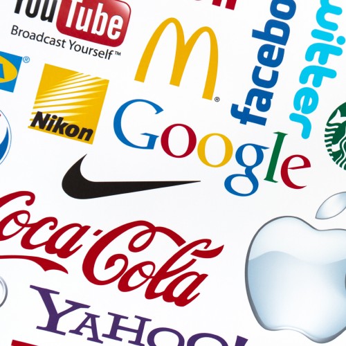 A White Square With Brands Logos Including Coca-Cola, Google, McDonalds, Facebook, Apple, Yahoo, Twitter & YouTube